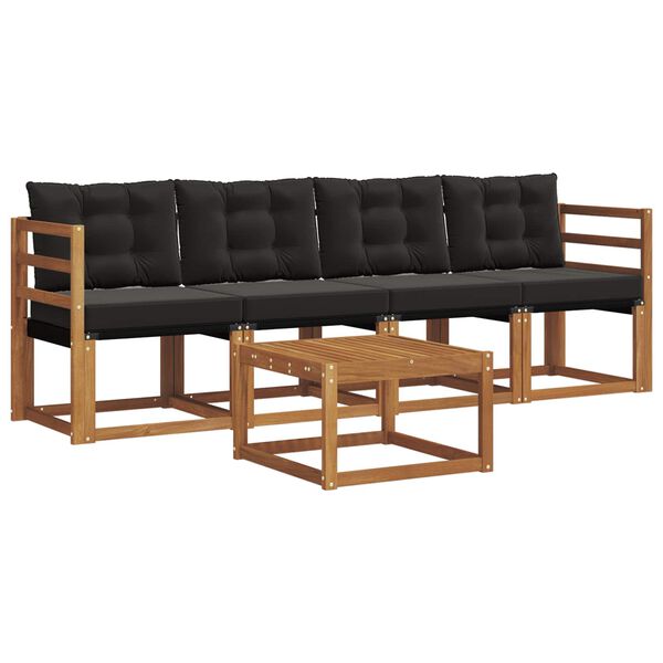 vidaXL Set de canapele de exterior cu pernă 5 pcs Natural și Negru