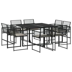 vidaXL Set mobilier de grădină cu perne, 9 piese, negru, poliratan