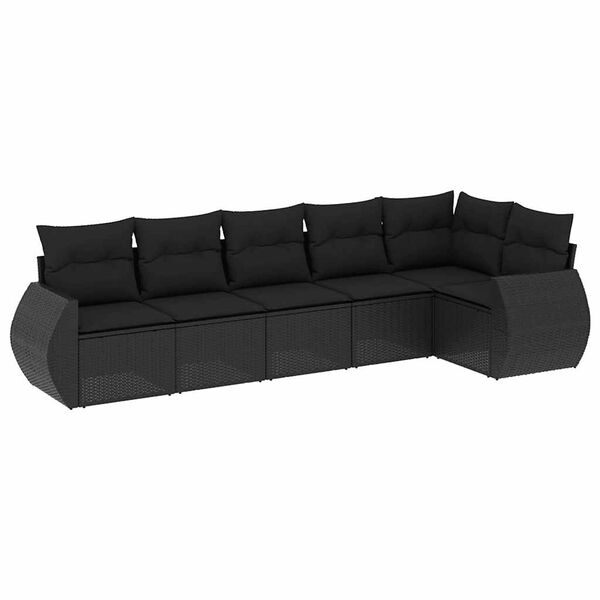vidaXL Set mobilier de grădină cu perne, 6 piese, negru, poliratan