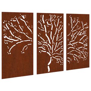 vidaXL Decorațiuni perete de grădină 3 buc. 105x55 cm oțel model copac