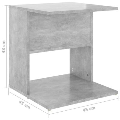 vidaXL Masă laterală, gri beton, 45x45x48 cm, PAL