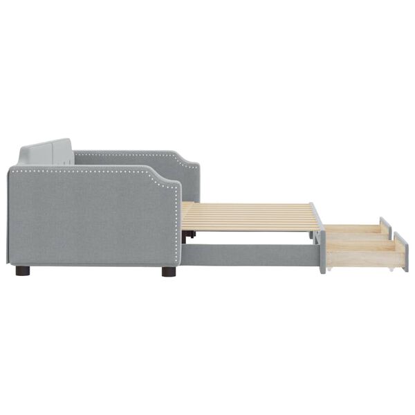 vidaXL Pat de zi cu extensie și sertare, gri deschis 100x200 cm textil