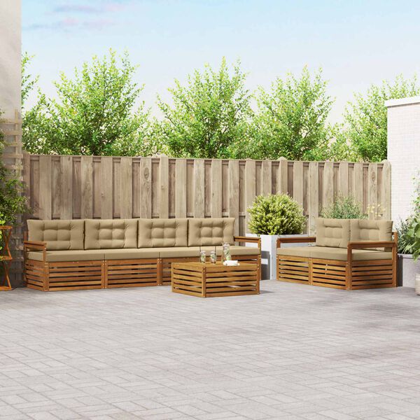 vidaXL Set de canapele de exterior cu pernă 7 pcs Natural și Bej