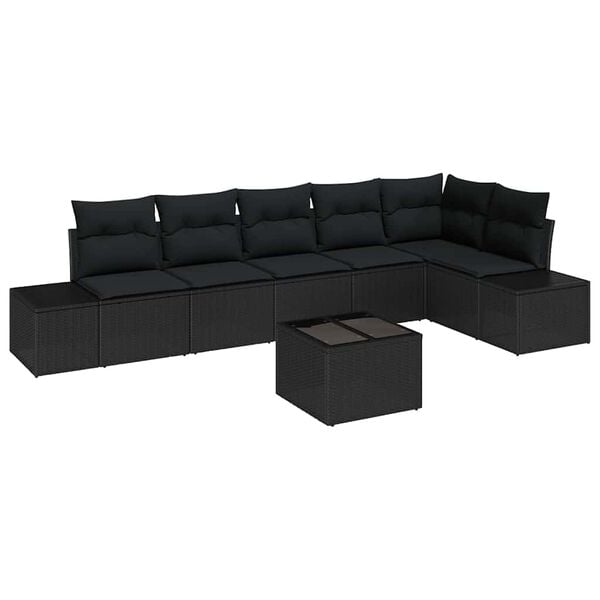 vidaXL Set de canapele pentru grădină cu pernă 7 pcs Negru poliratan