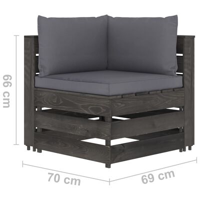 vidaXL Canapea de grădină cu 2 locuri, cu perne, gri, lemn impregnat