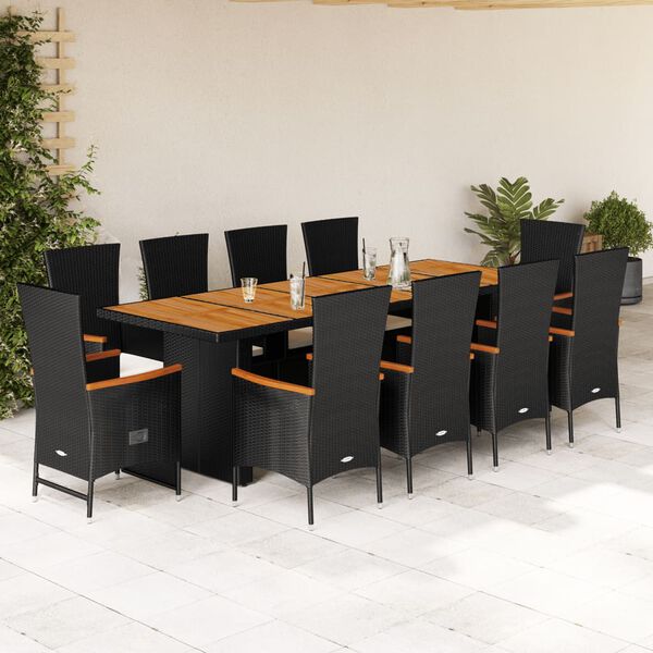 vidaXL Set mobilier de exterior cu perne, 11 piese, negru, poliratan