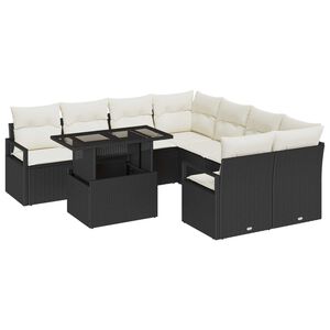 vidaXL Set de canapele pentru grădină cu pernă 9 pcs Negru Rattan poli