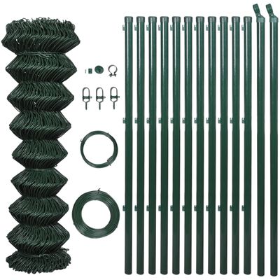 vidaXL Gard de legătură din plasă cu stâlpi, verde, 0,8 x 15 m, oțel
