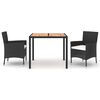 vidaXL Set mobilier de grădină cu perne, 3 piese, negru, poliratan