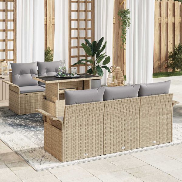 vidaXL Set de canapele pentru grădină cu pernă 6 pcs Bej Poli Rattan