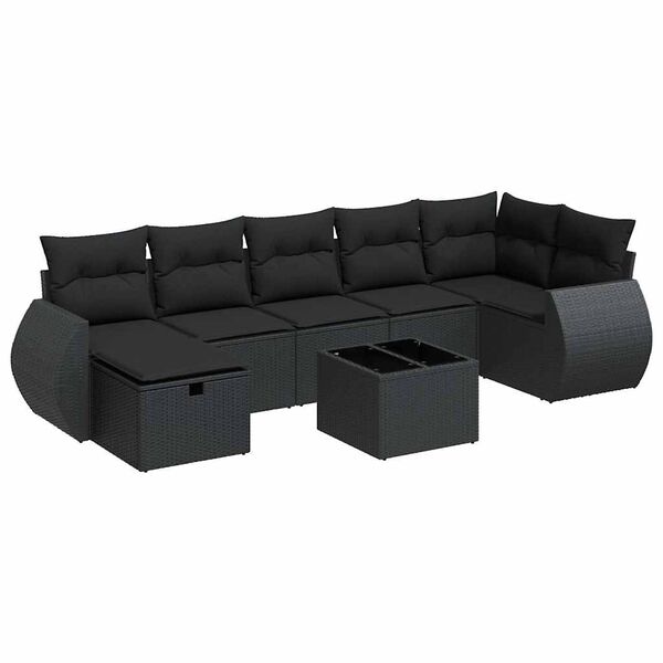 vidaXL Set canapele de grădină cu perne, 7 piese, negru, poliratan