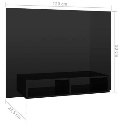 vidaXL Comodă TV de perete, negru extralucios, 120x23,5x90 cm, PAL
