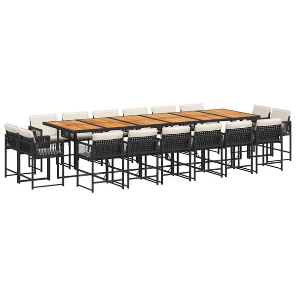 vidaXL Set mobilier de grădină cu perne, 17 piese, negru, poliratan