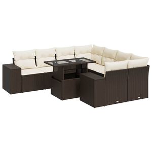 vidaXL Set canapele de grădină cu perne, 9 piese, maro, poliratan
