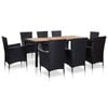 vidaXL Set mobilier de exterior cu perne, 9 piese, negru, poliratan