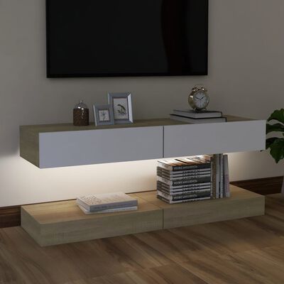 vidaXL Comode TV cu lumini LED, 2 buc., alb și stejar Sonoma, 60x35 cm