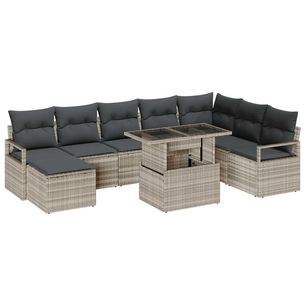 vidaXL Set de canapele pentru grădină 9 pcs Gri deschis Rattan poli