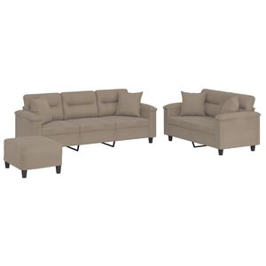 vidaXL Set de canapele cu perne, 3 piese, gri taupe, microfibră