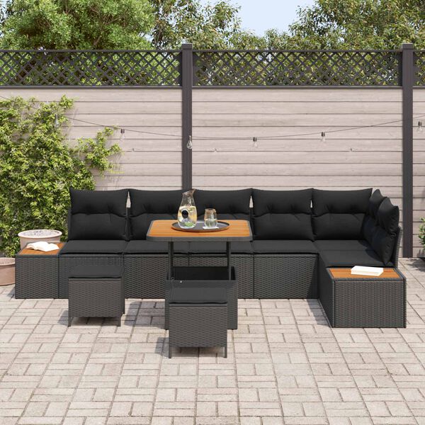 vidaXL Set de canapele pentru grădină cu pernă 9 pcs Negru Rattan poli