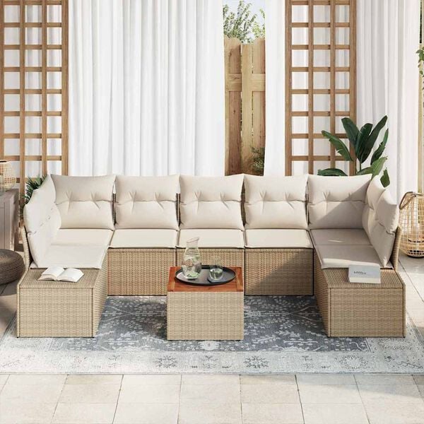 vidaXL Set de canapele pentru grădină cu pernă 8 pcs Bej Rattan poli