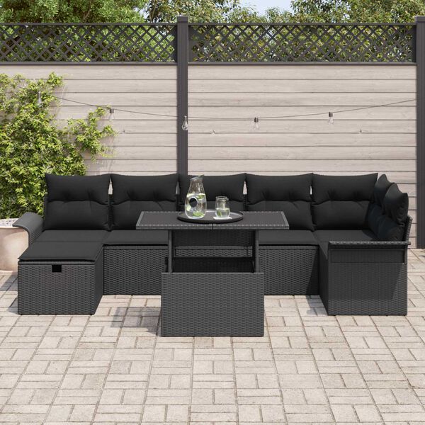 vidaXL Set de canapele pentru grădină cu pernă 8 pcs Negru Rattan poli