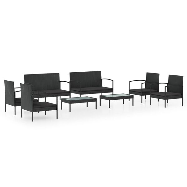 vidaXL Set mobilier de grădină cu perne, 8 piese, negru, poliratan