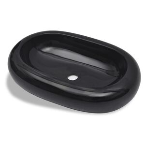 vidaXL Chiuvetă de baie din ceramică, ovală, negru