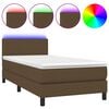 vidaXL Pat cu arcuri, saltea și LED, maro &icirc;nchis, 90x190 cm, textil
