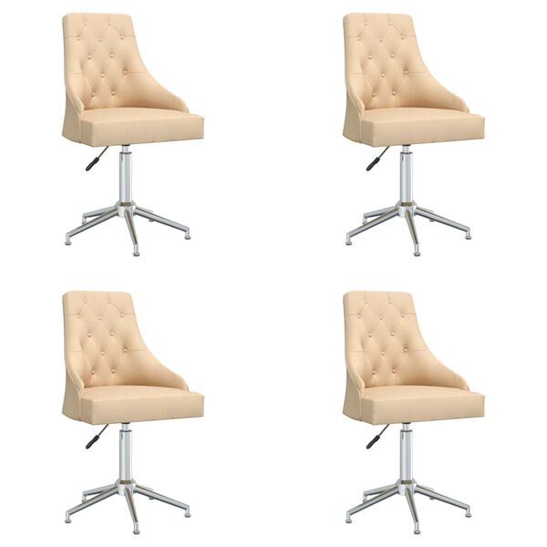 vidaXL Scaune de bucătărie pivotante, 4 buc., crem, material textil