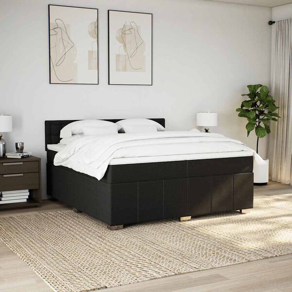 vidaXL Pat box spring cu saltea, negru, 200x200 cm, textil