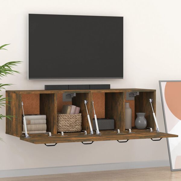 vidaXL Dulapuri de perete, 2 buc., stejar fumuriu, 80x35x36,5 cm, lemn