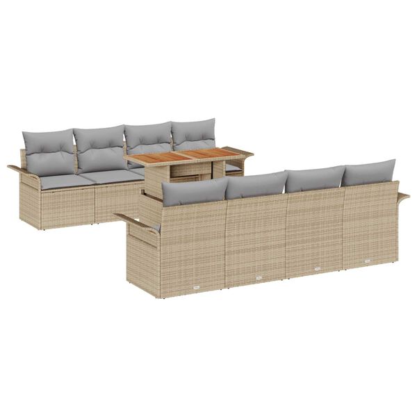 vidaXL Set de canapele pentru grădină 9 pcs Bej Rattan poli