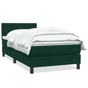 vidaXL Pat box spring cu saltea, verde &icirc;nchis, 80x220 cm, catifea