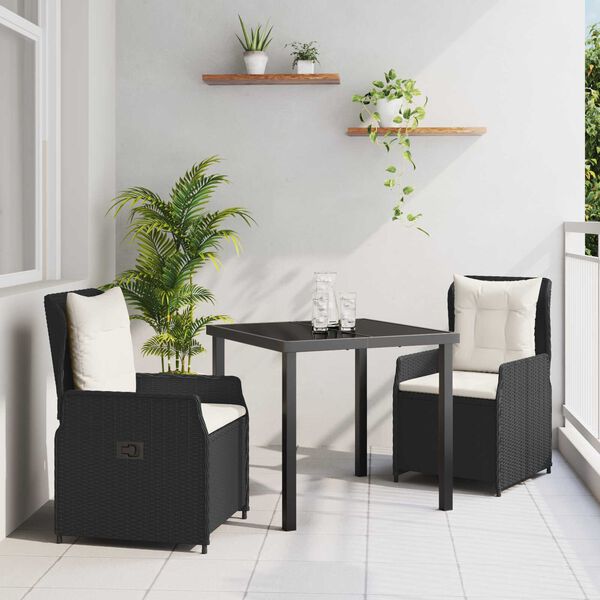 vidaXL Set de masă pentru grădină 3 pcs Negru poliratan