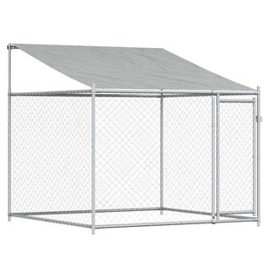 vidaXL Cușcă de c&acirc;ini cu acoperiș și ușă gri, 2x2x2 m, oțel galvanizat