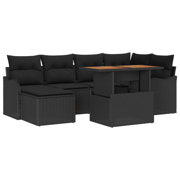 vidaXL Set de canapele pentru grădină 7 pcs Negru Rattan poli