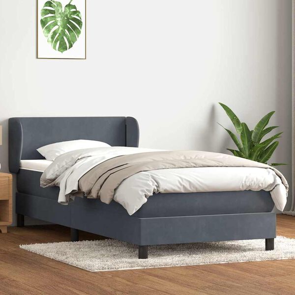 vidaXL Pat box spring cu saltea, gri &icirc;nchis, 80x220 cm, catifea