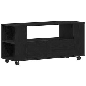 vidaXL Dulap TV cu roți stejar negru 102x34,5x43 cm lemn prelucrat