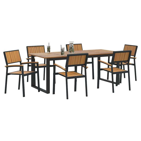 vidaXL Set de masă pentru grădină 7 pcs Negru Lemn Solid de Acacia