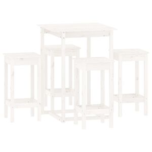 vidaXL Set mobilier de bar, 5 piese, alb, lemn masiv de pin