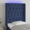vidaXL Tăblie de pat cu LED, albastru, 83x16x118/128 cm, textil
