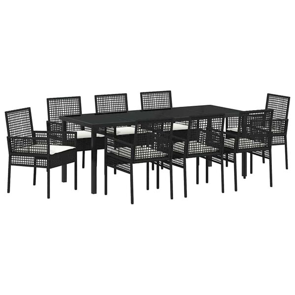 vidaXL Set de masă pentru grădină cu pernă 9 pcs Negru poliratan