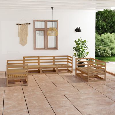 vidaXL Set mobilier de grădină, 7 piese, maro miere, lemn masiv pin