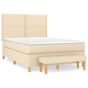 vidaXL Pat continental cu saltea, crem, 140x200 cm, material textil