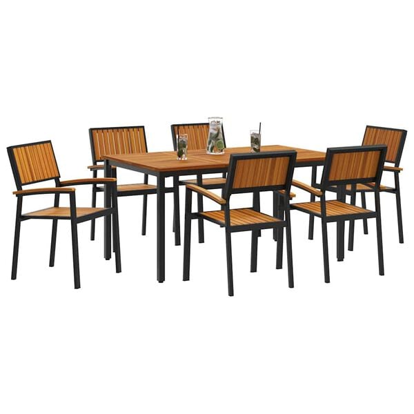 vidaXL Set de masă pentru grădină 7 pcs Negru Lemn Solid de Acacia