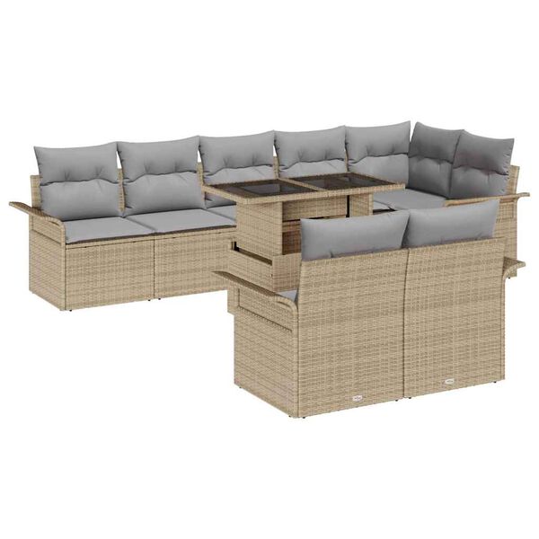 vidaXL Set de canapele pentru grădină cu pernă 9 pcs Bej Rattan poli