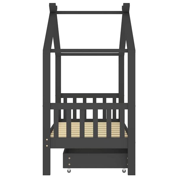 vidaXL Cadru pat copii cu sertar gri &icirc;nchis 80x160 cm lemn masiv pin