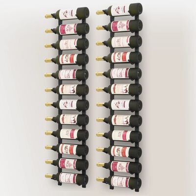 vidaXL Suporturi vin montate pe perete, 12 sticle, 2 buc, negru, fier
