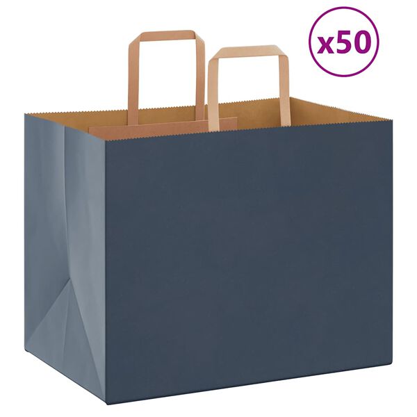 vidaXL Saci de h&acirc;rtie 50 buc cu m&acirc;nere Albastru 32x22x24 cm