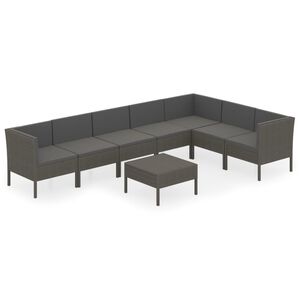 vidaXL Set mobilier de grădină cu perne, 8 piese, gri, poliratan